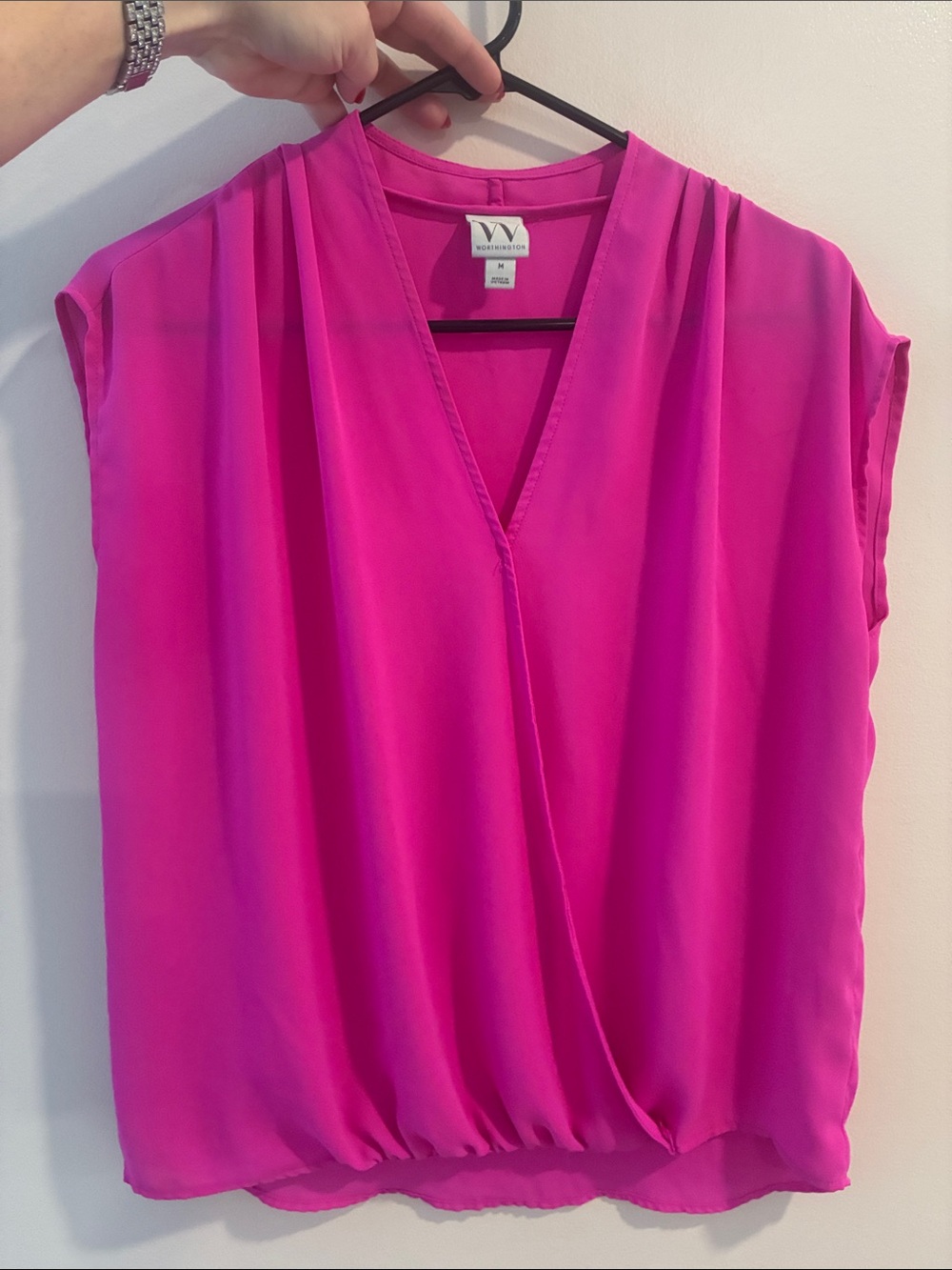 Worthington Bright Pink Sleeveless Surplice Blouse